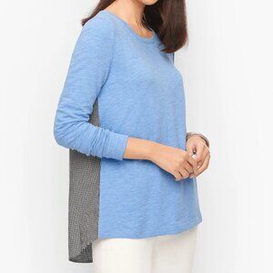 Talbots Woven Back Pullover Gingham Sweater 100% Cotton Crew Neck in Blue 2X